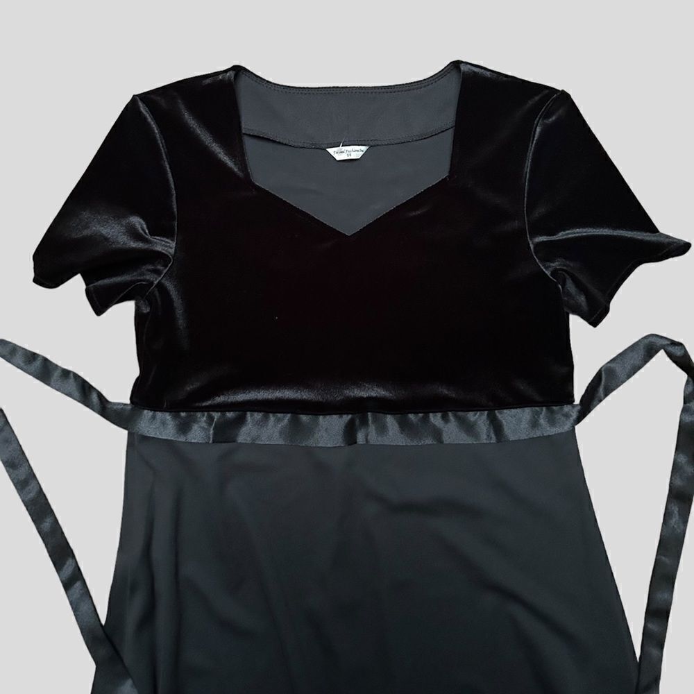 Vintage Full Length Black Dress with Velvet Top - Picture 5 of 8